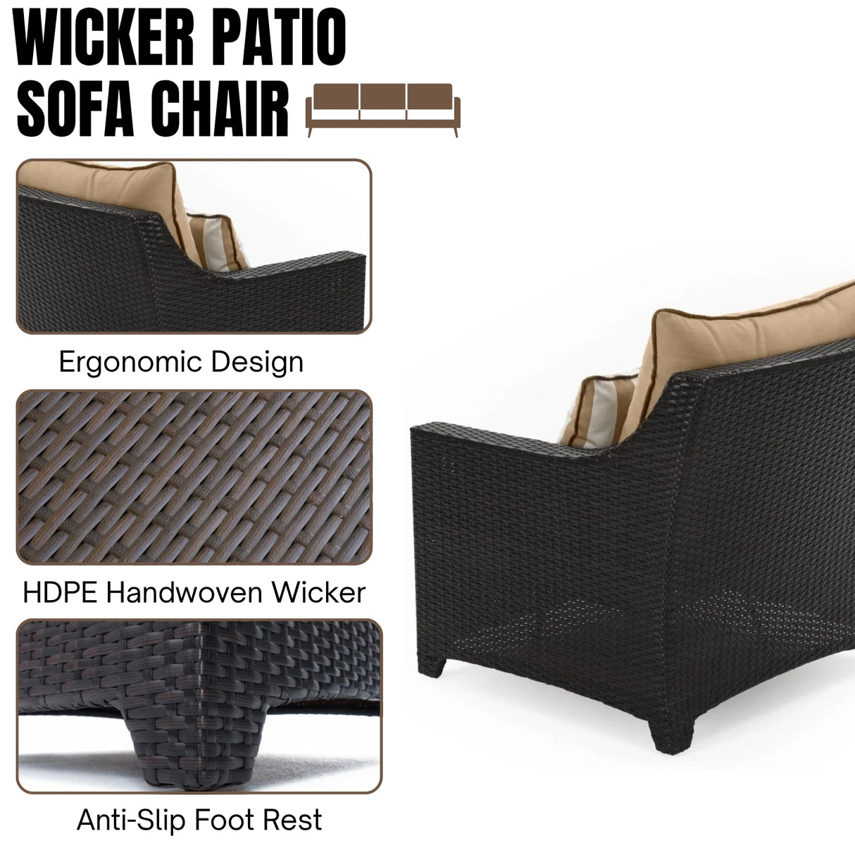 Outdoor All-Weather Rattan Wicker Three Seater Sofa