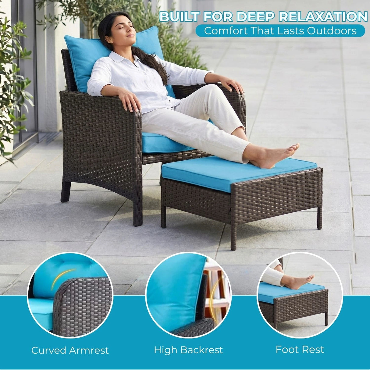 Outdoor 5 Piece Patio Wicker Furniture Set