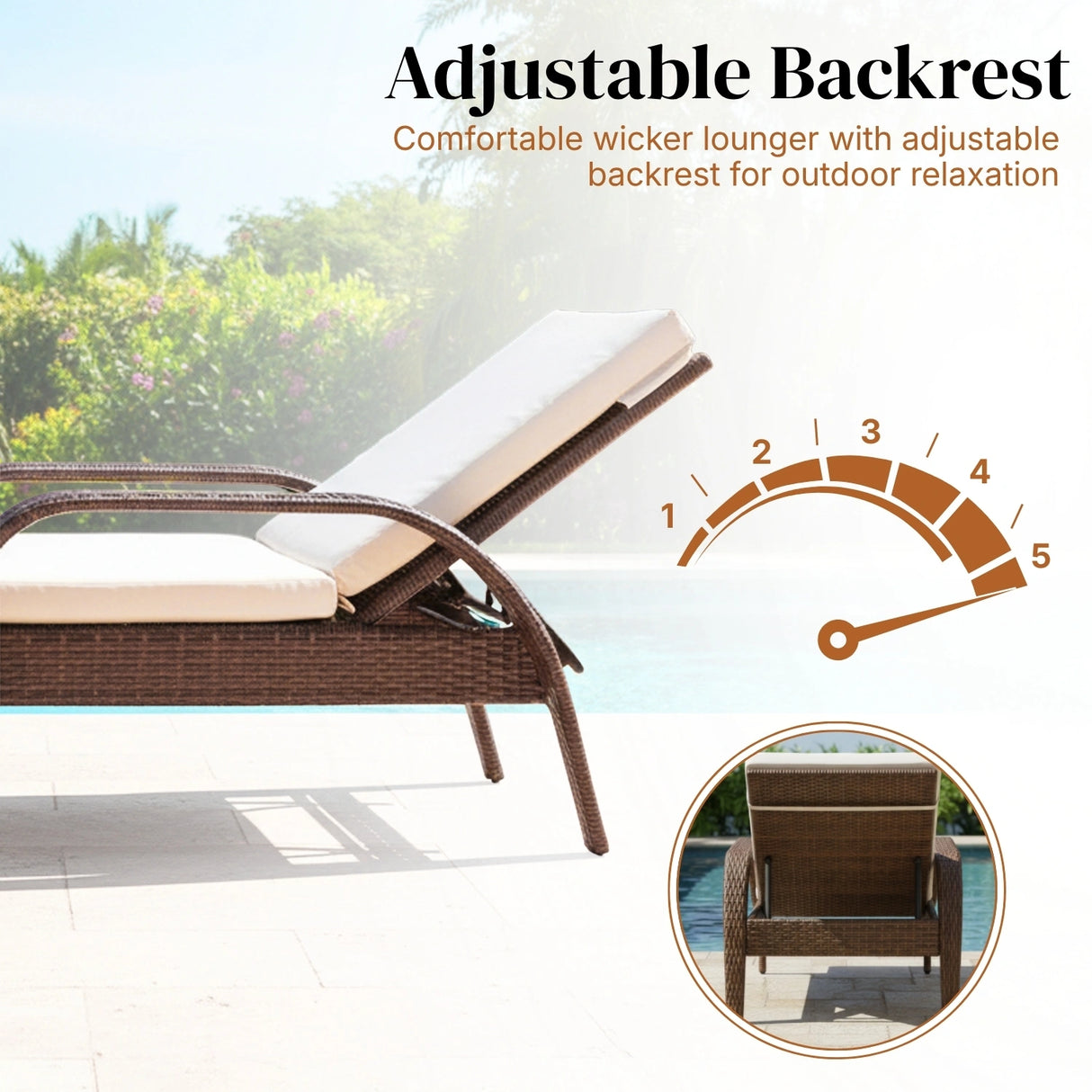 Outdoor Wicker 2 Piece Patio Armchair Recliner with Ottoman