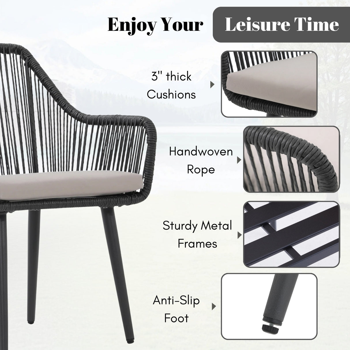 2-Piece Outdoor Rope Patio Dining Chairs