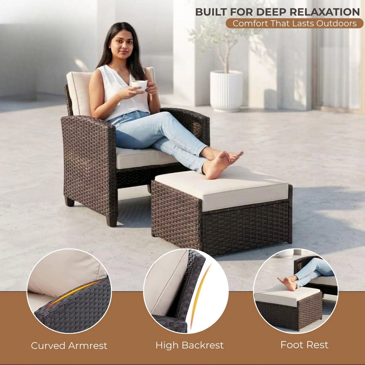 5 Piece Outdoor Patio Wicker Furniture Set