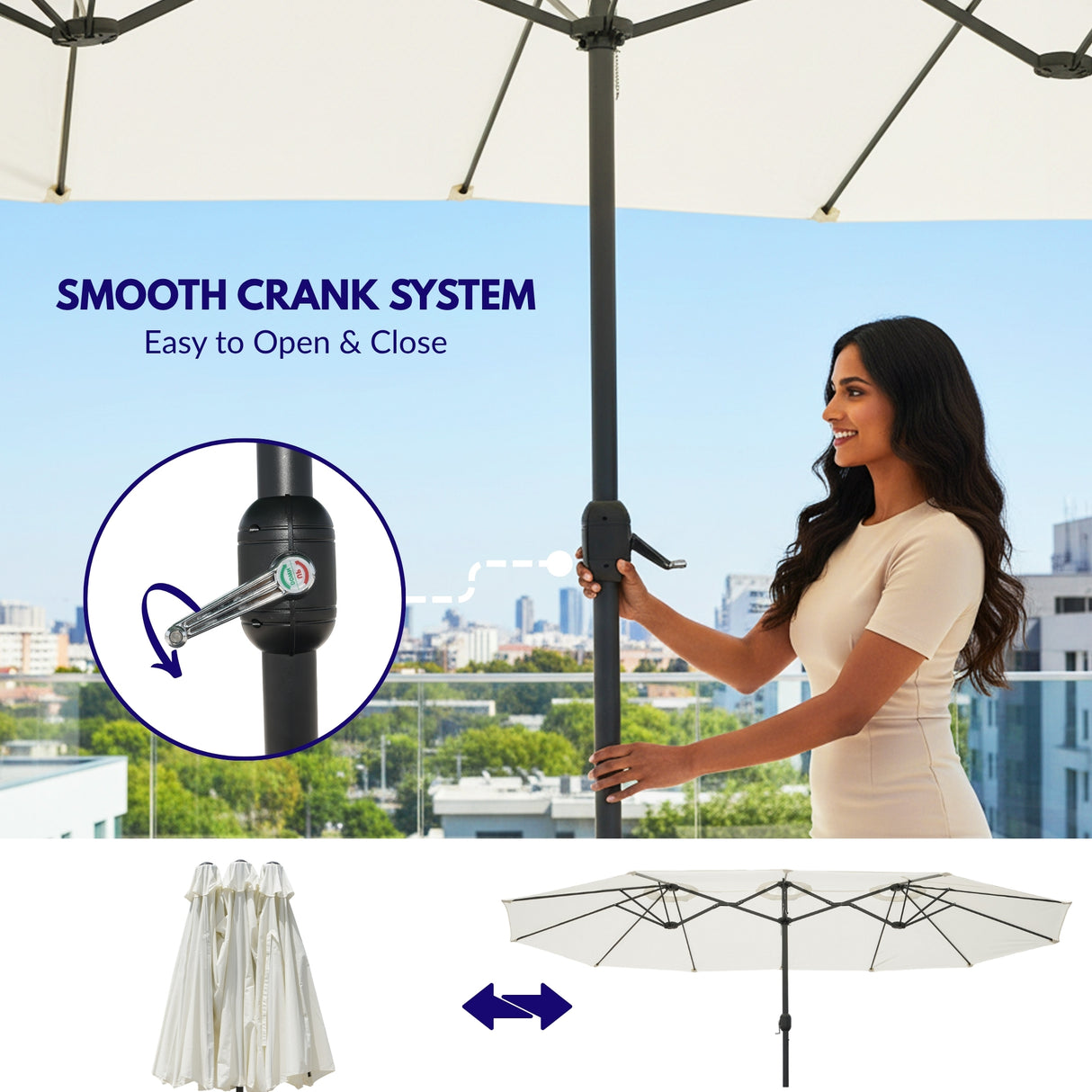 15FT Double-Sided Outdoor Patio Umbrella with Granite Base (White)