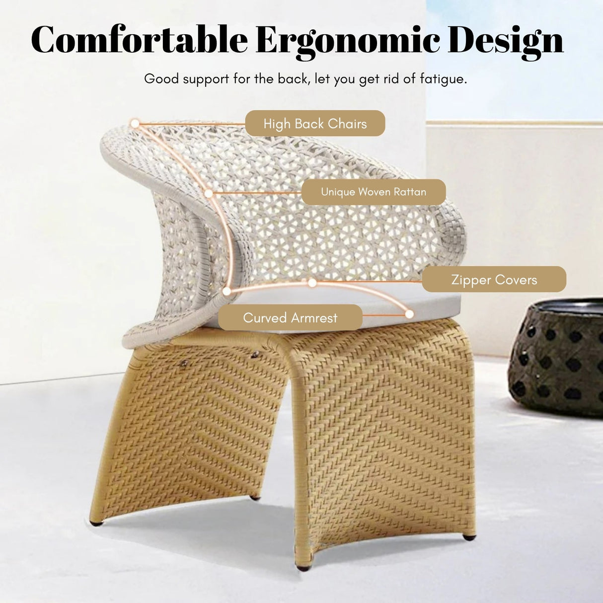7 Pieces Outdoor Wicker Dining Set with Double Tone Armchairs