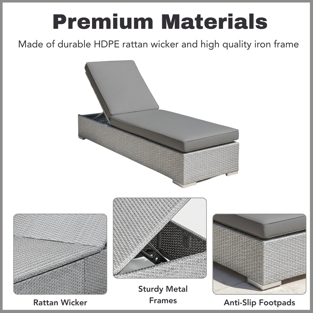 Outdoor All-Weather Rattan Wicker Lounger (Silver Grey & Grey)
