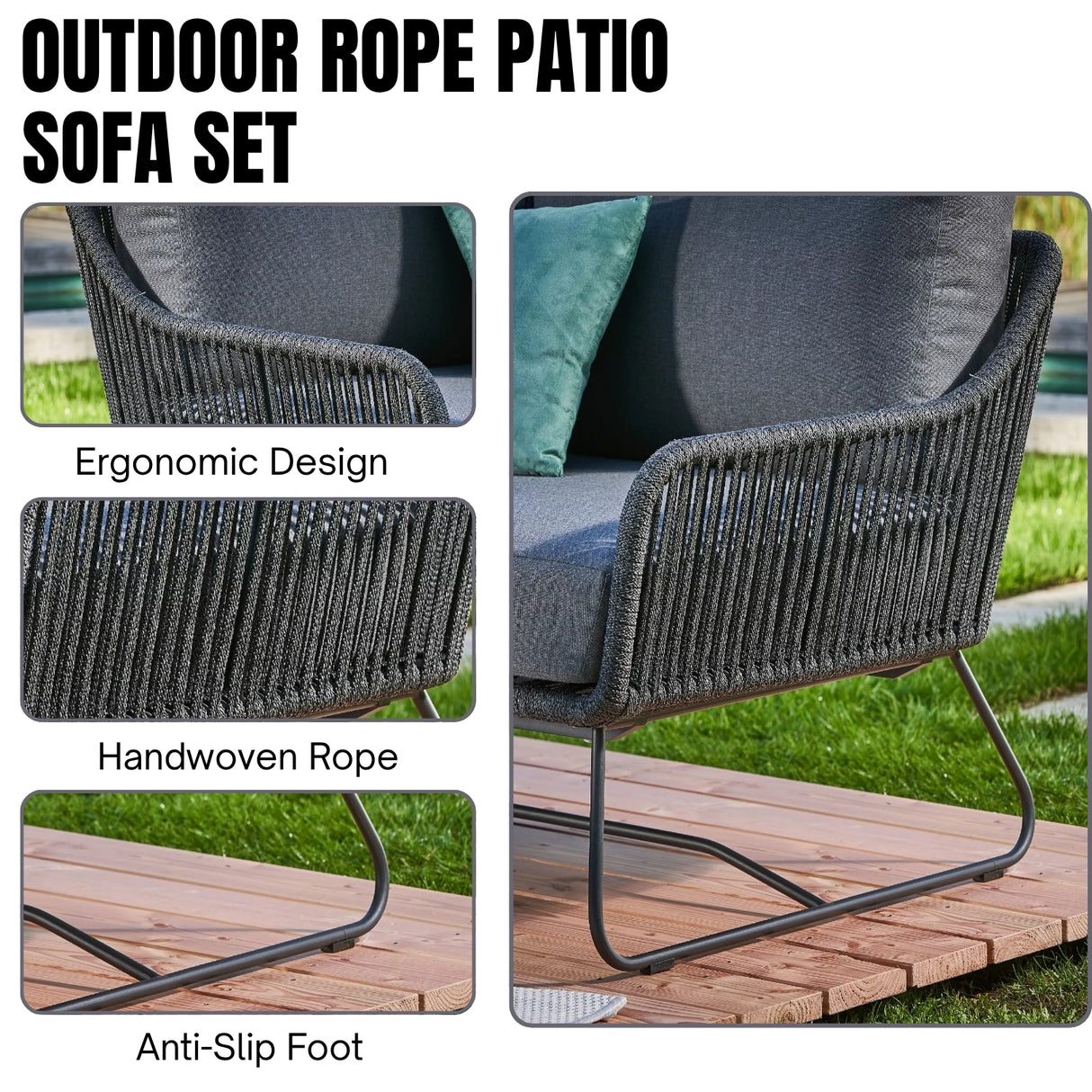 5-Seater L-Shape Outdoor Rope Sofa Set