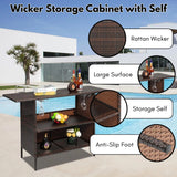 Outdoor Rattan Wicker Bar Table With Storage Selves