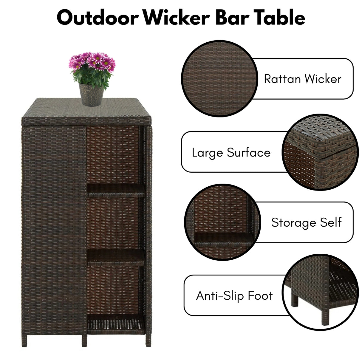 Outdoor Rattan Wicker Bar Table with High-Top Design