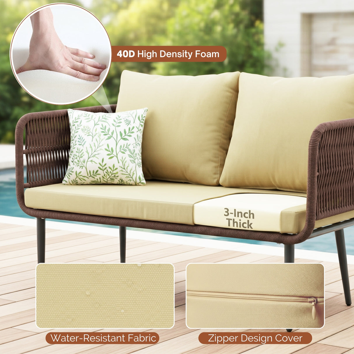 Outdoor Rope 4 Seater Conversation Furniture Set (Brown & Cream)