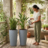2-Piece Outdoor Wicker Planter Set (Silver Grey)