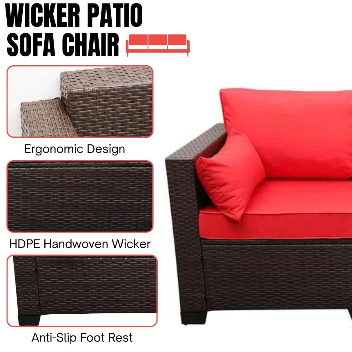 3-Seater Outdoor Rattan Wicker Patio Sofa