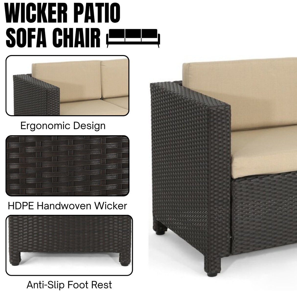 Outdoor All-Weather Wicker 3-Seater Sofa