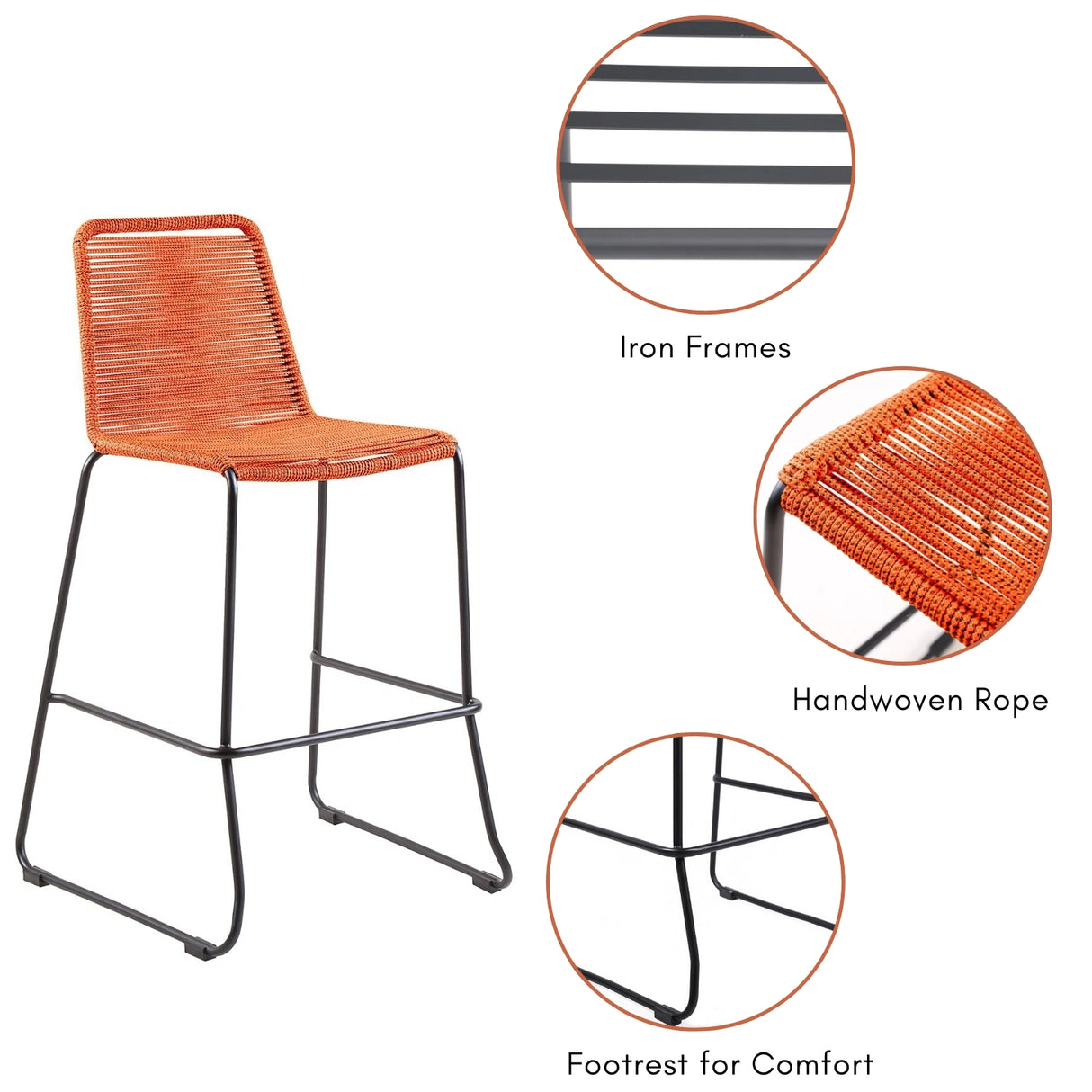 2-Piece Outdoor Rope Bar Chairs – Stylish Comfort Built to Last