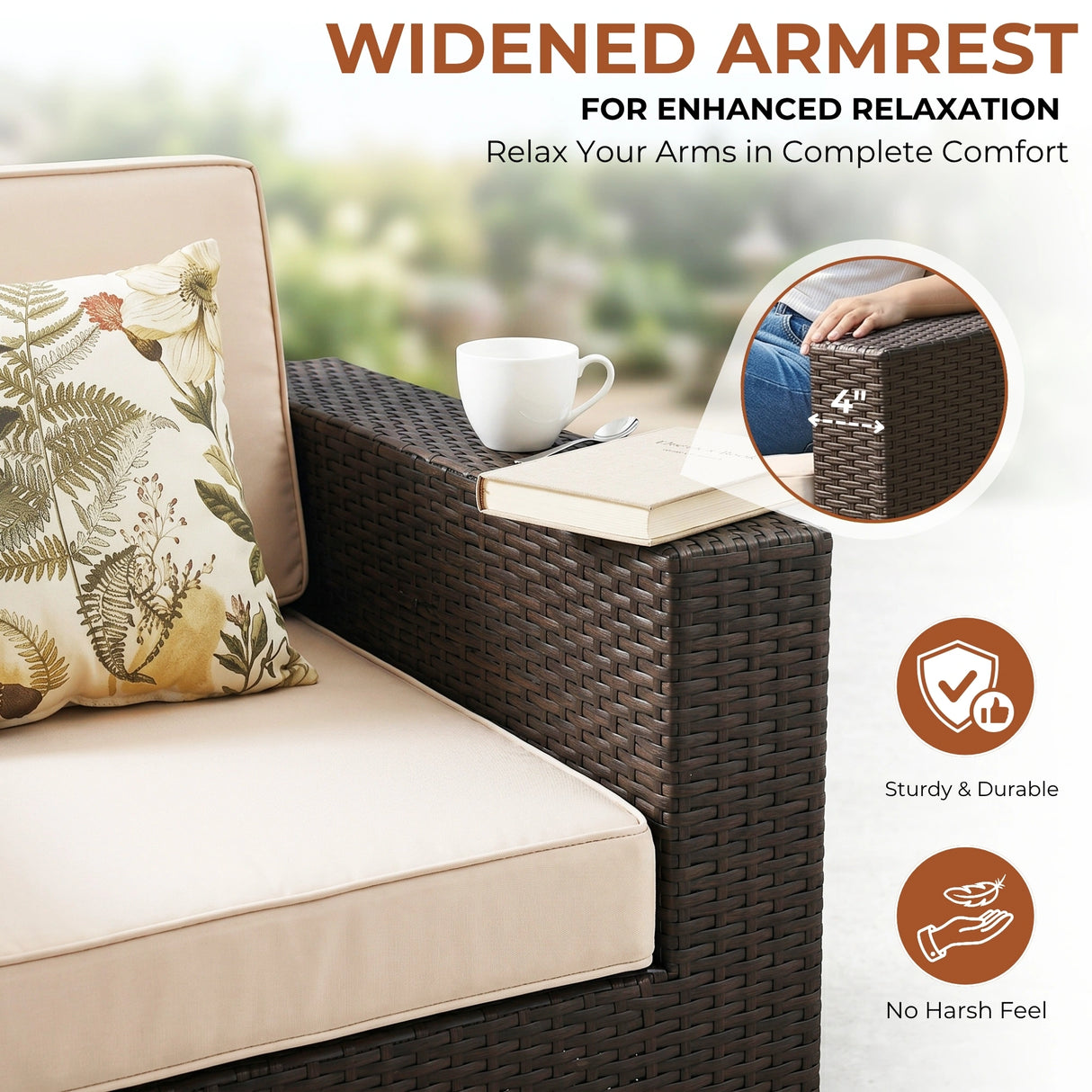 Outdoor 5 Piece HDPE Wicker Conversation Sofa Set