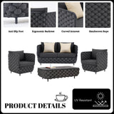 4 Piece Outdoor Rope Sofa Set with Glass Top Coffee Table (Black)