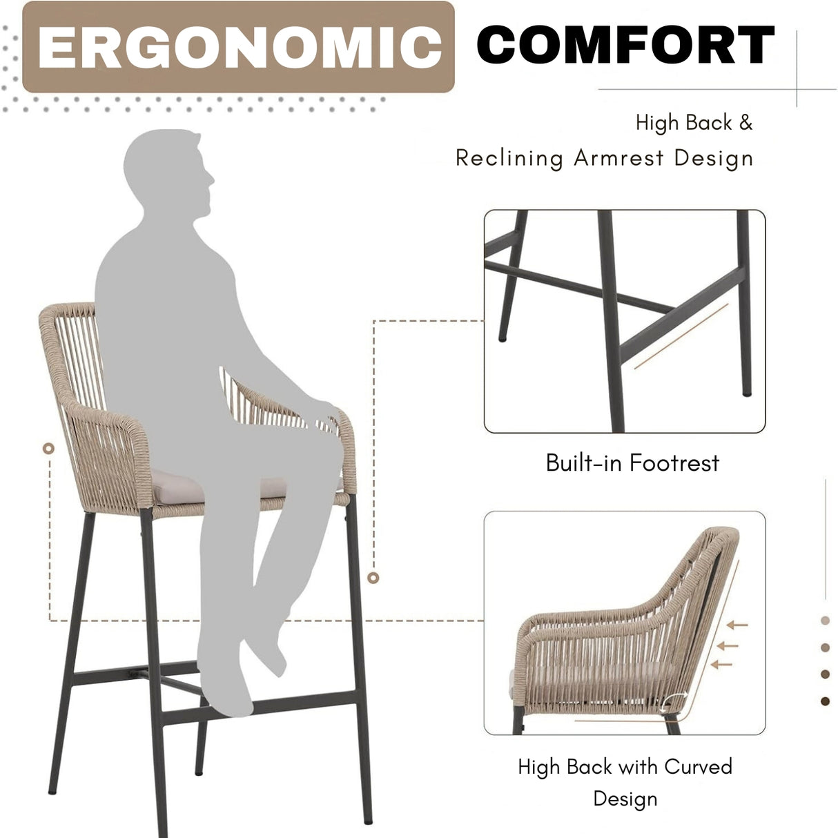 Premium Outdoor Rope 5-Piece Bar Set With a High-Top Table