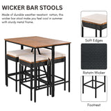5-Piece Outdoor Rattan Wicker Bar Set with Wooden Top Table