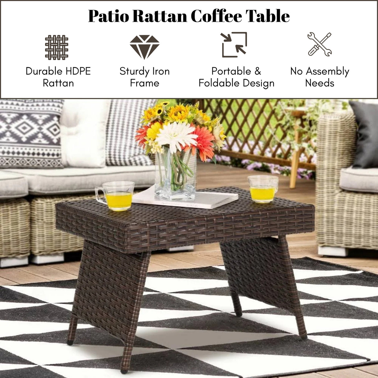 Outdoor Rattan Wicker Foldable Table
