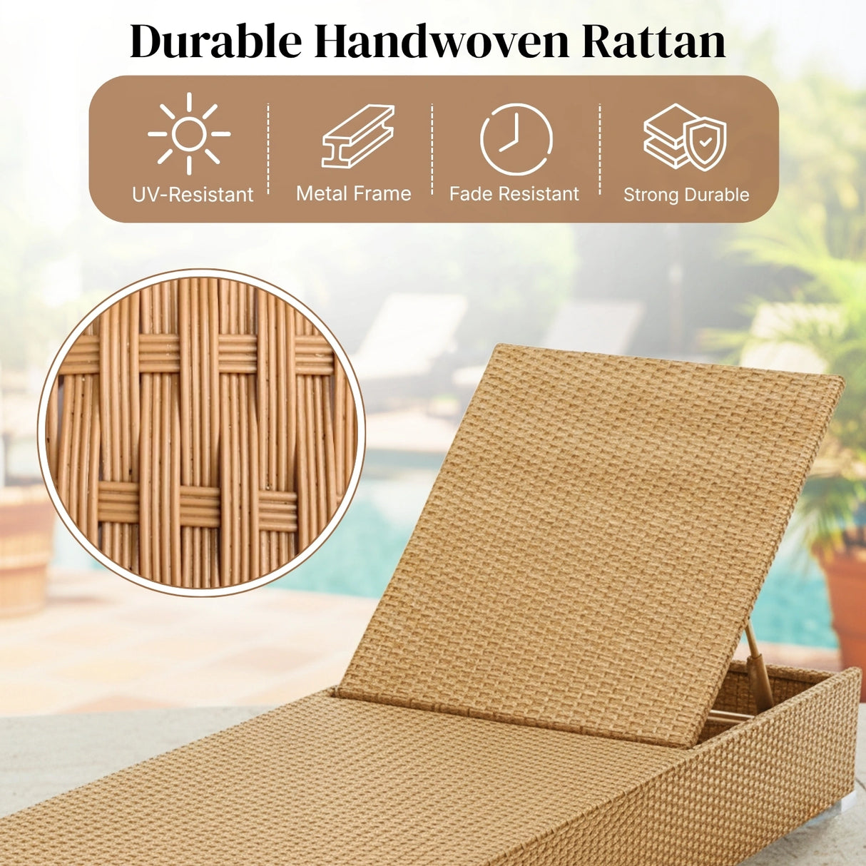 Outdoor All-Weather Rattan Wicker Lounger (Beige & Grey)