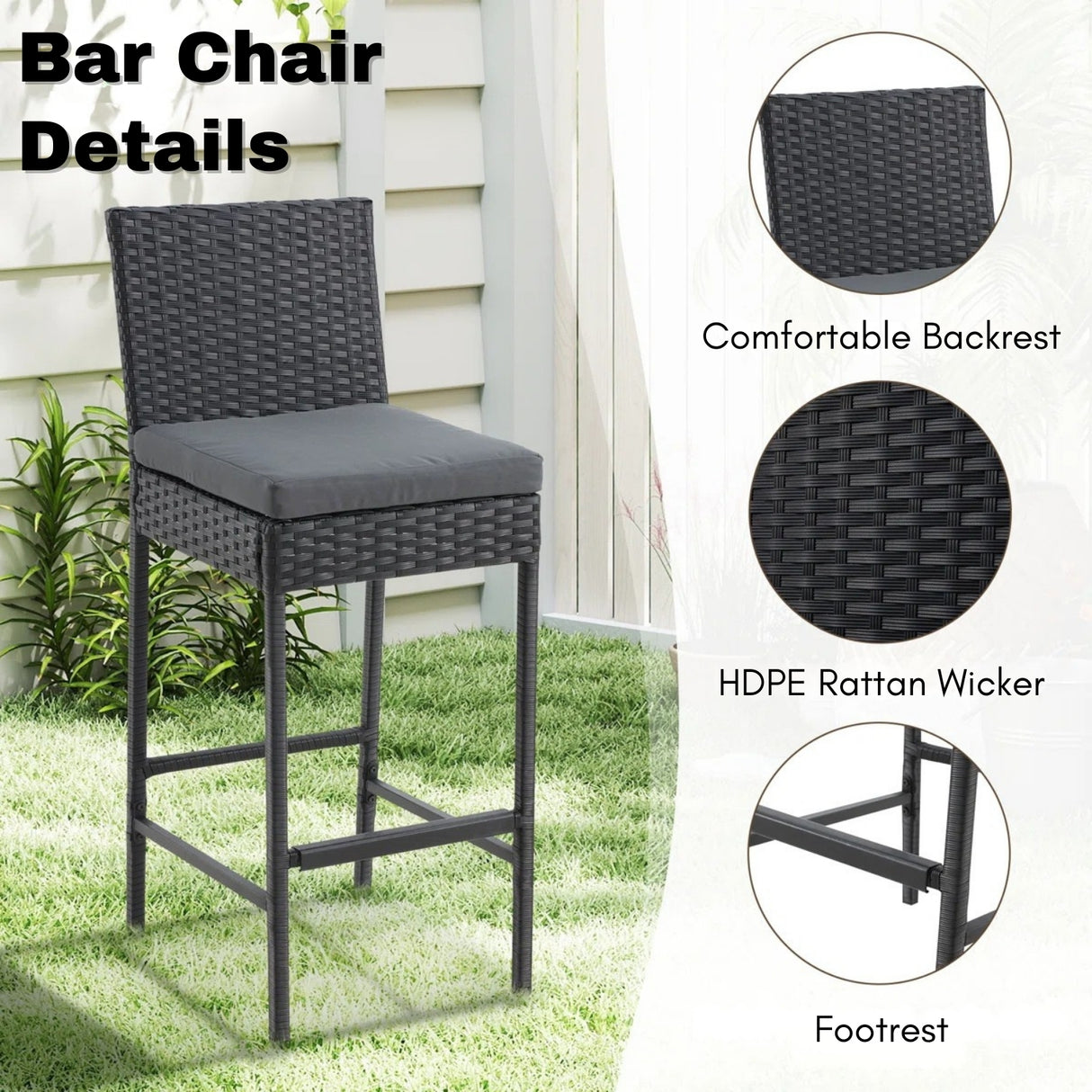 5-Piece Outdoor Rattan Wicker Bar Set with Wicker Top Table
