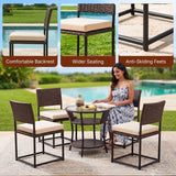 5-Piece Outdoor Wicker Patio Furniture Set (Dark Brown & Cream)
