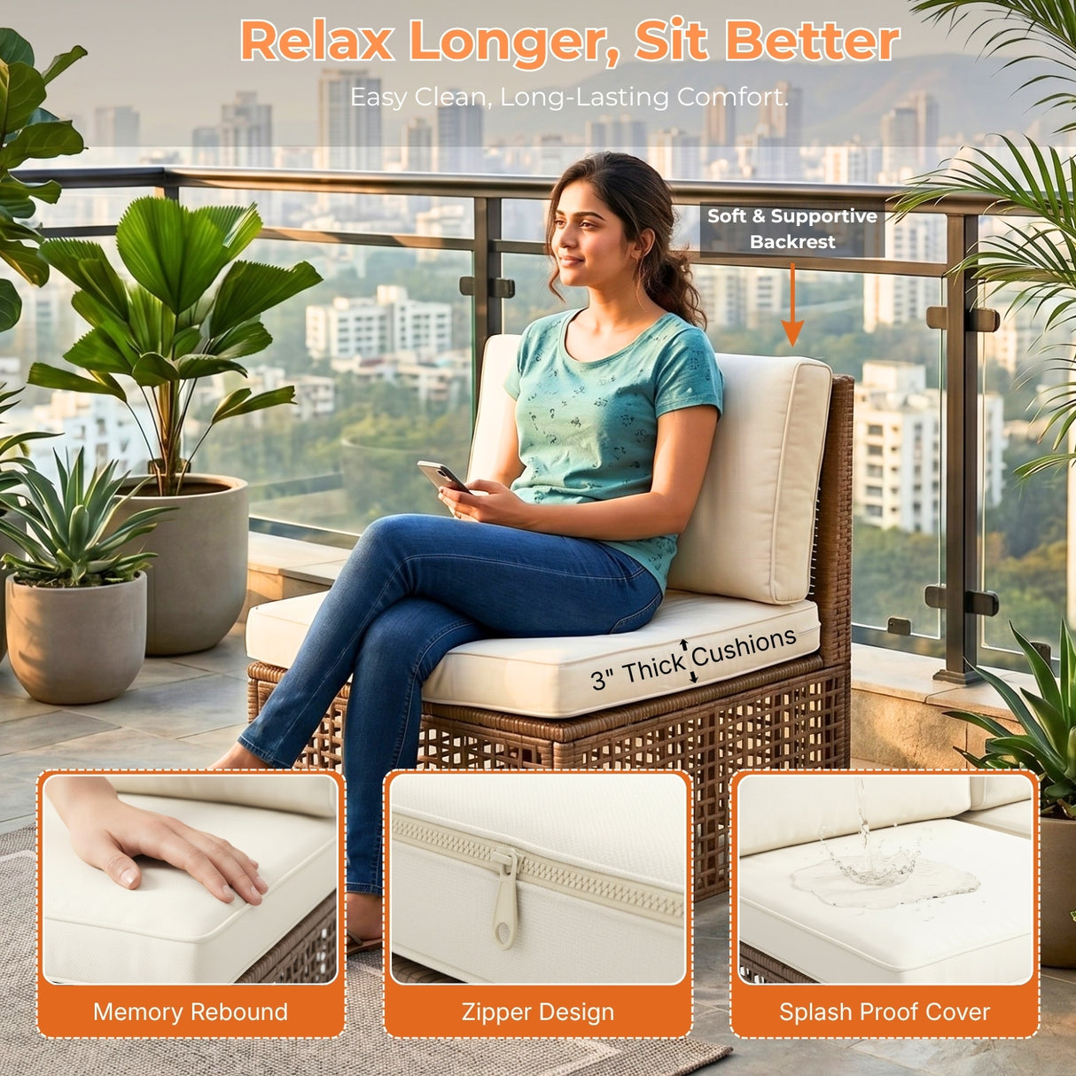Outdoor Rattan Wicker Patio Conversation Furniture Set (Dark Brown & Cream)