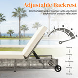Outdoor Wicker Rattan Lounger Set of 2 with Patio Umbrella (Silver Grey & Off-White)