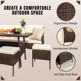 6 Piece Outdoor Patio Furniture Set (Dark Brown & Cream)