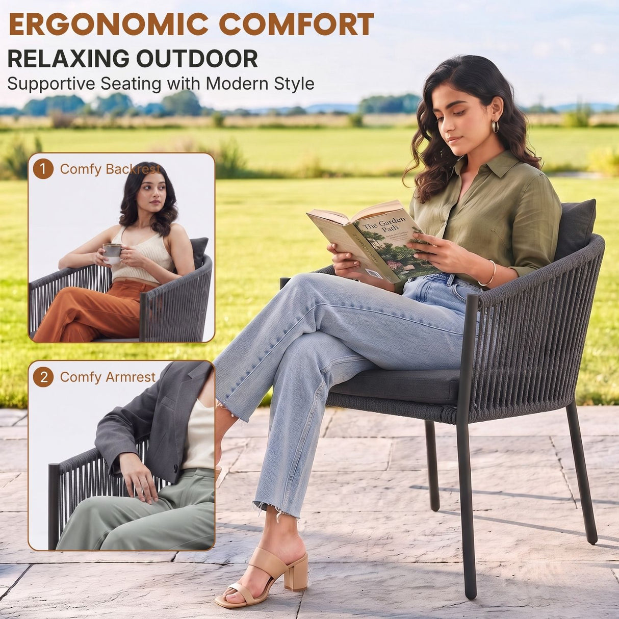 2-Piece Outdoor Rope Patio Dining Chairs