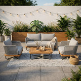 Outdoor 4-Piece Rope Woven Conversation Sofa Set with Wooden Top Table