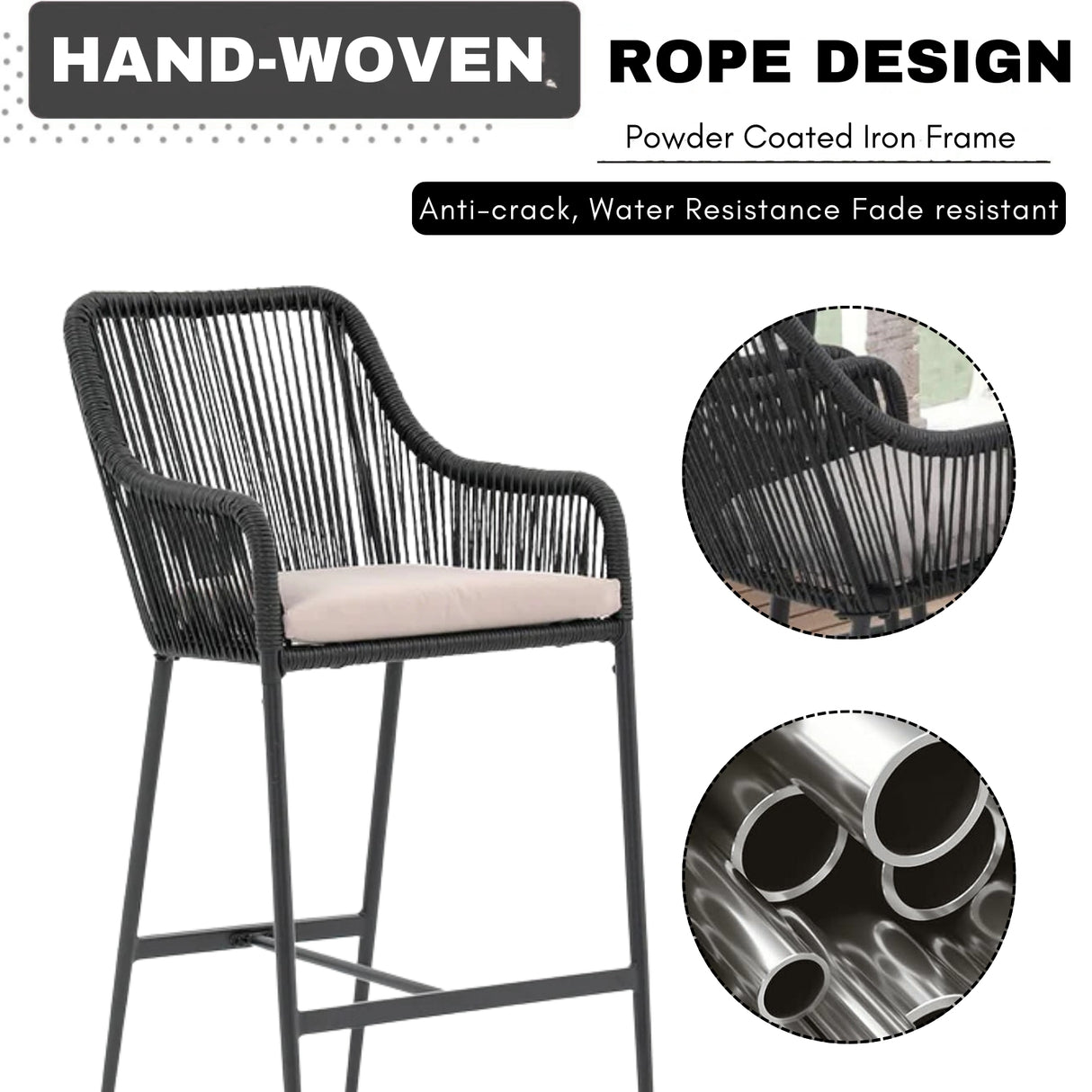 Premium Outdoor Rope 5-Piece Bar Set With a High-Top Table