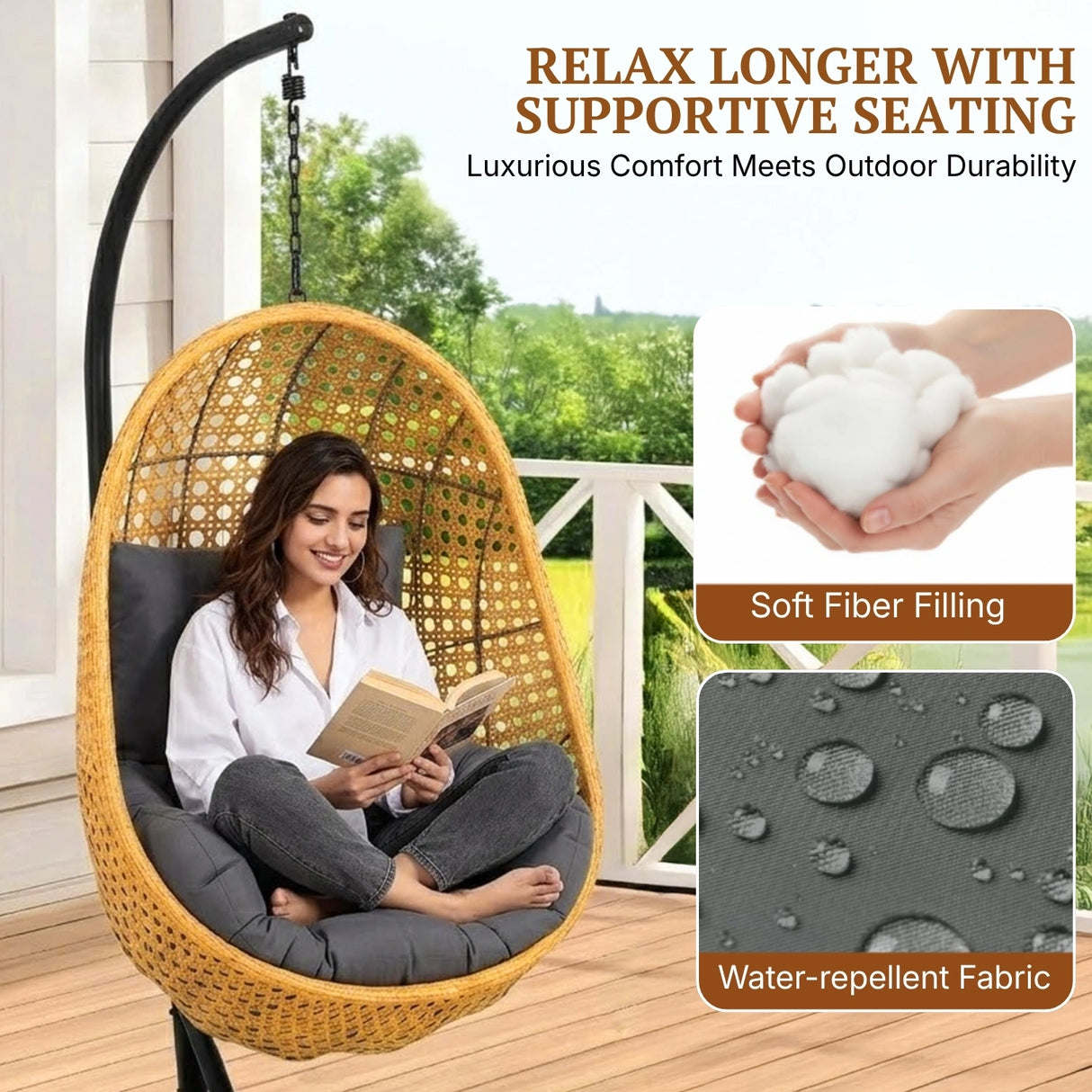 Hanging Egg Swing Chair (Beige and Dark Grey)
