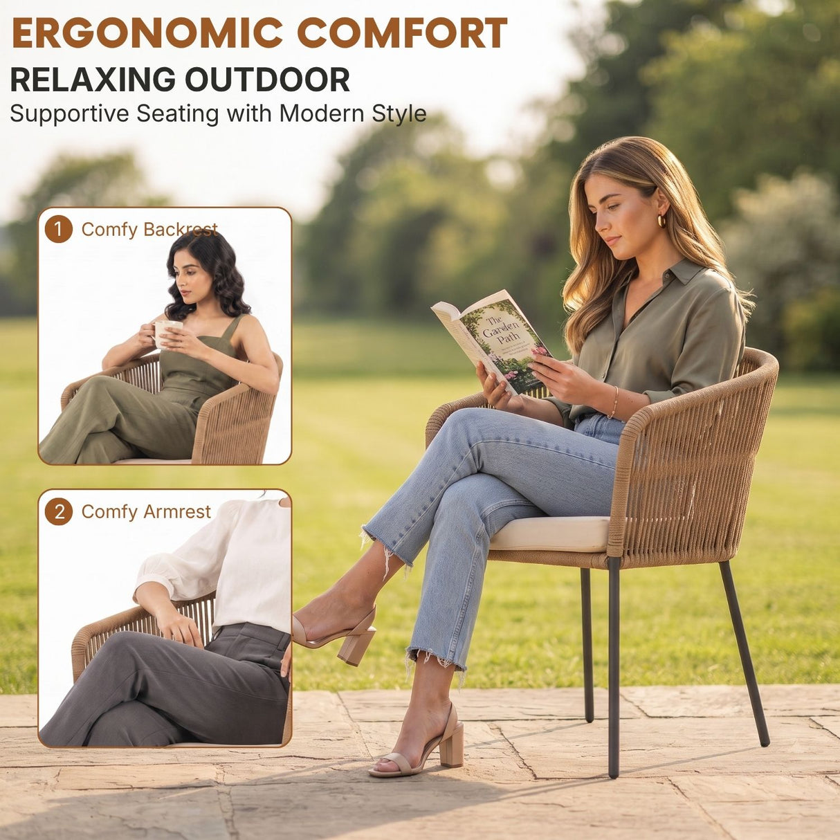 2-Piece Outdoor Rope Patio Dining Chairs