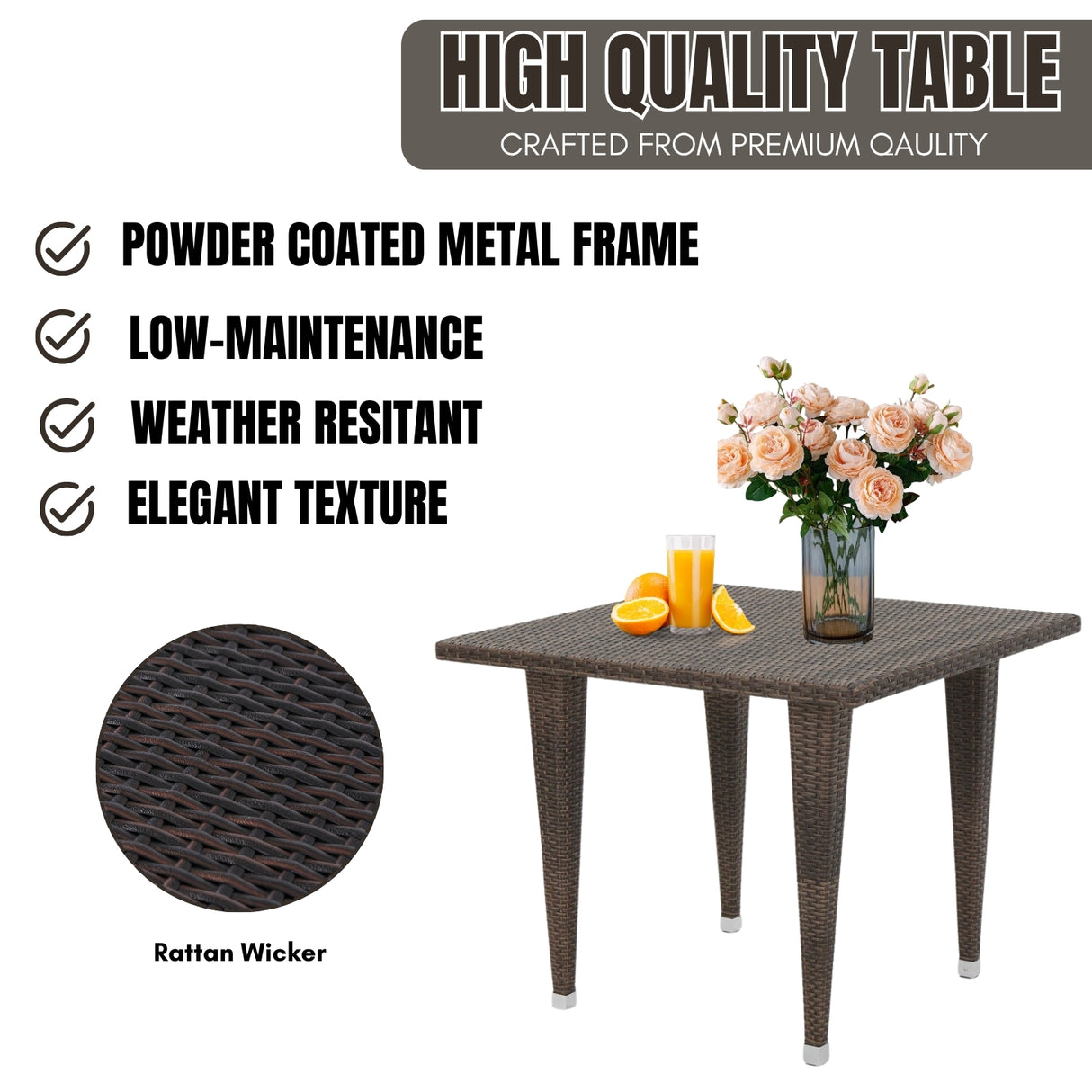 Outdoor Wicker Patio Counter Height Table (Dark Brown)