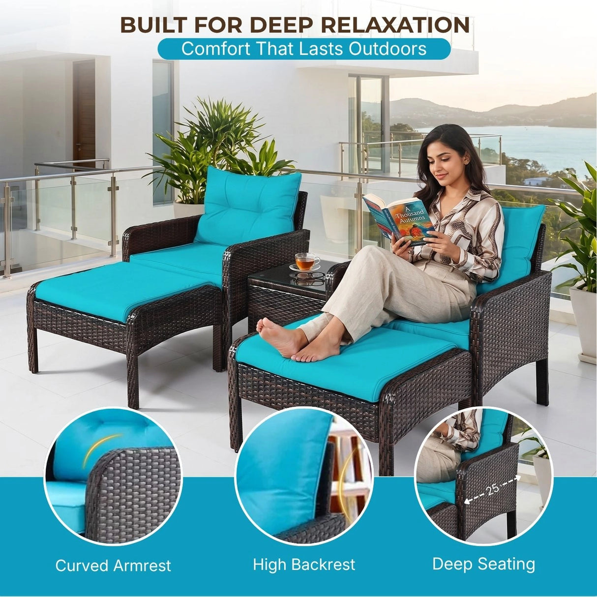 Outdoor Wicker 5-Piece Patio Sofa Set