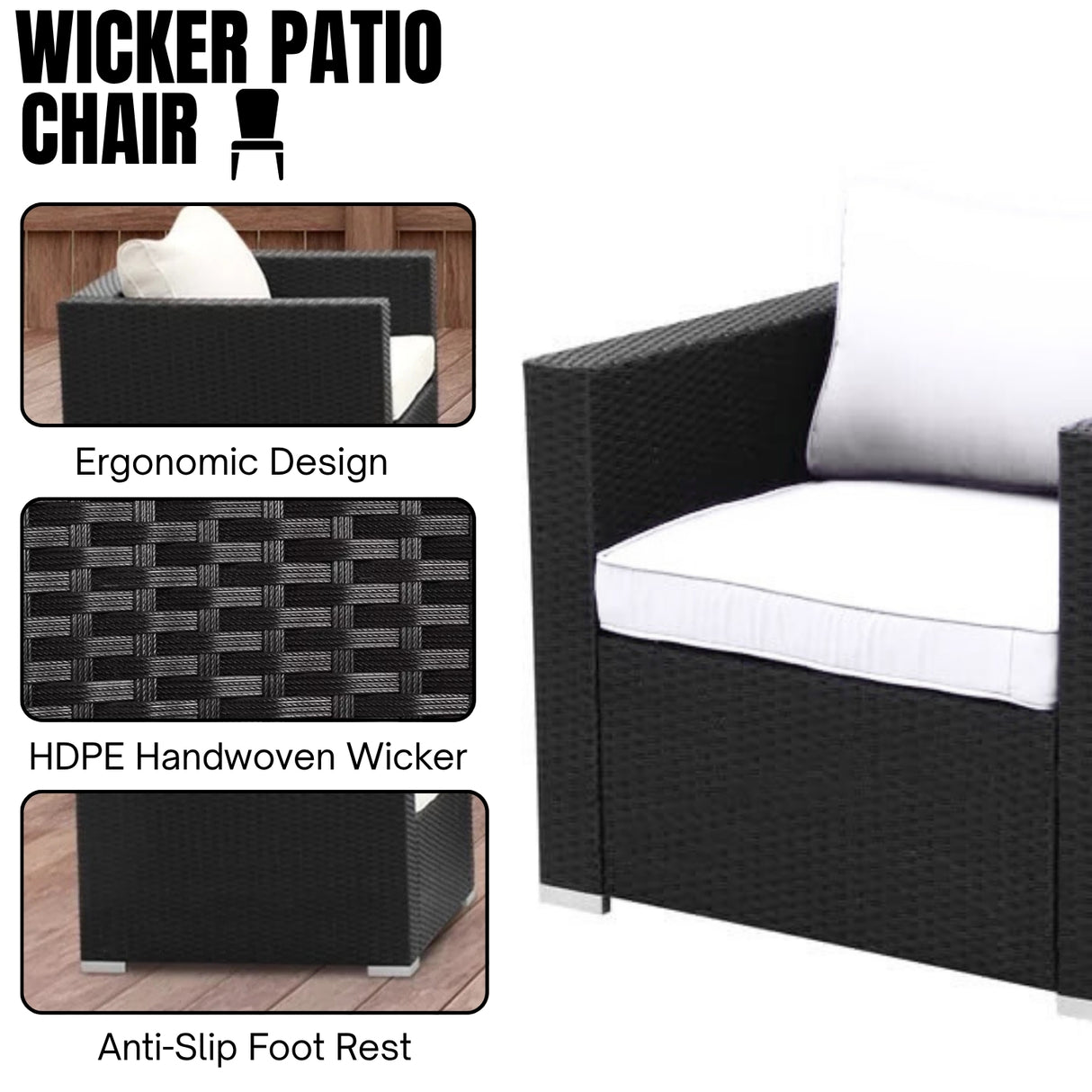6-Piece Outdoor Conversation Set (Black/Off-White)