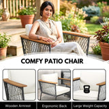 Modern Outdoor Wicker Patio Chair Set with 2-Tier Wooden Top Table