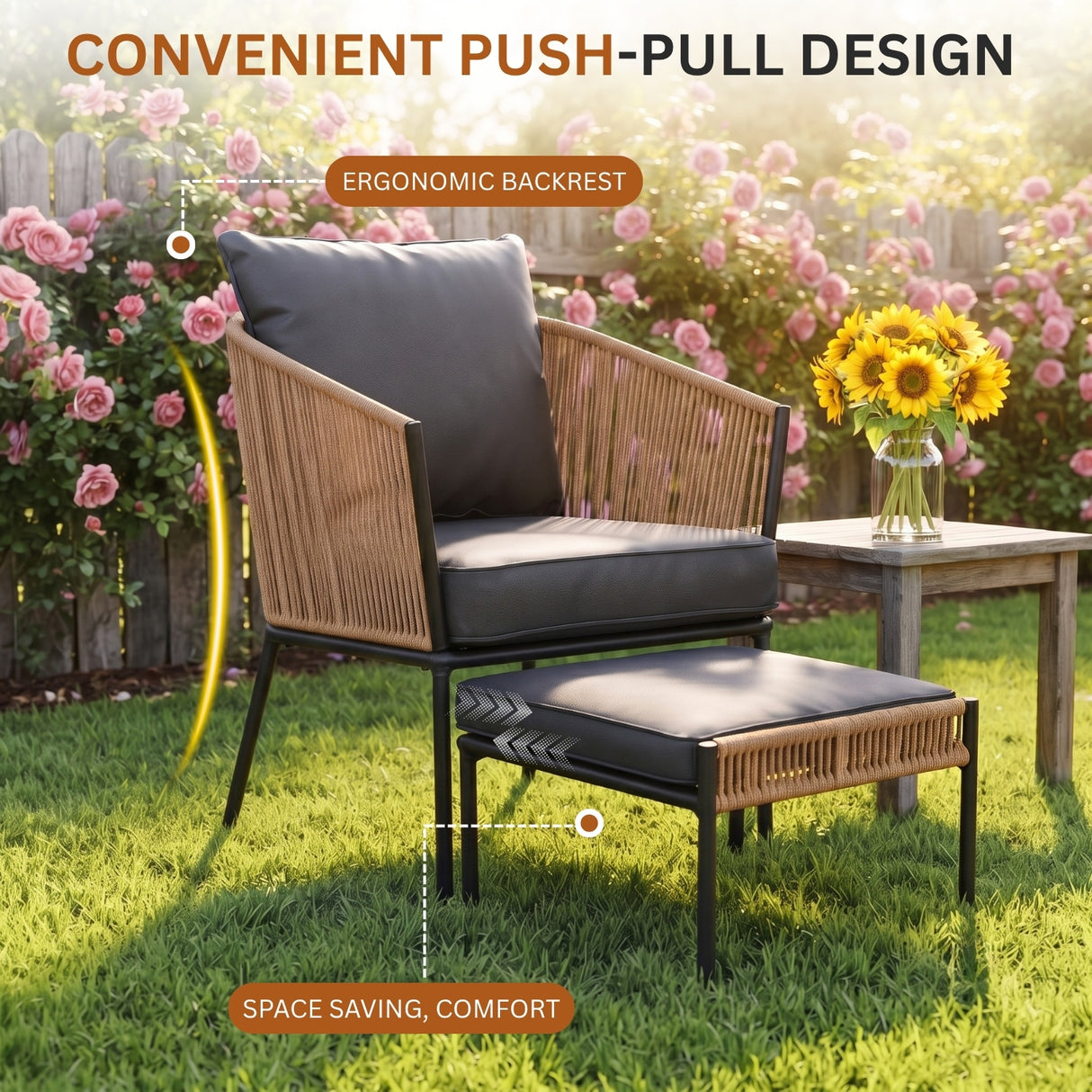 Outdoor 5 Piece Rope Patio Sofa Set (Beige & Dark Grey)