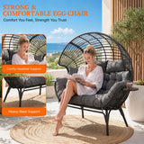 Outdoor Wicker Double Seater Egg Chair with Dual Cup Holders (Black & Dark Grey)