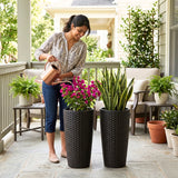 2-Piece Outdoor Wicker Planter Set (Black)