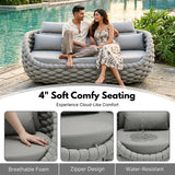 Outdoor Rope 5-Seater Sofa Set with Glass Top Center Table (Grey)