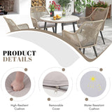 5-Piece Outdoor Patio Dining Set with Rope Chairs & Glass Top Table