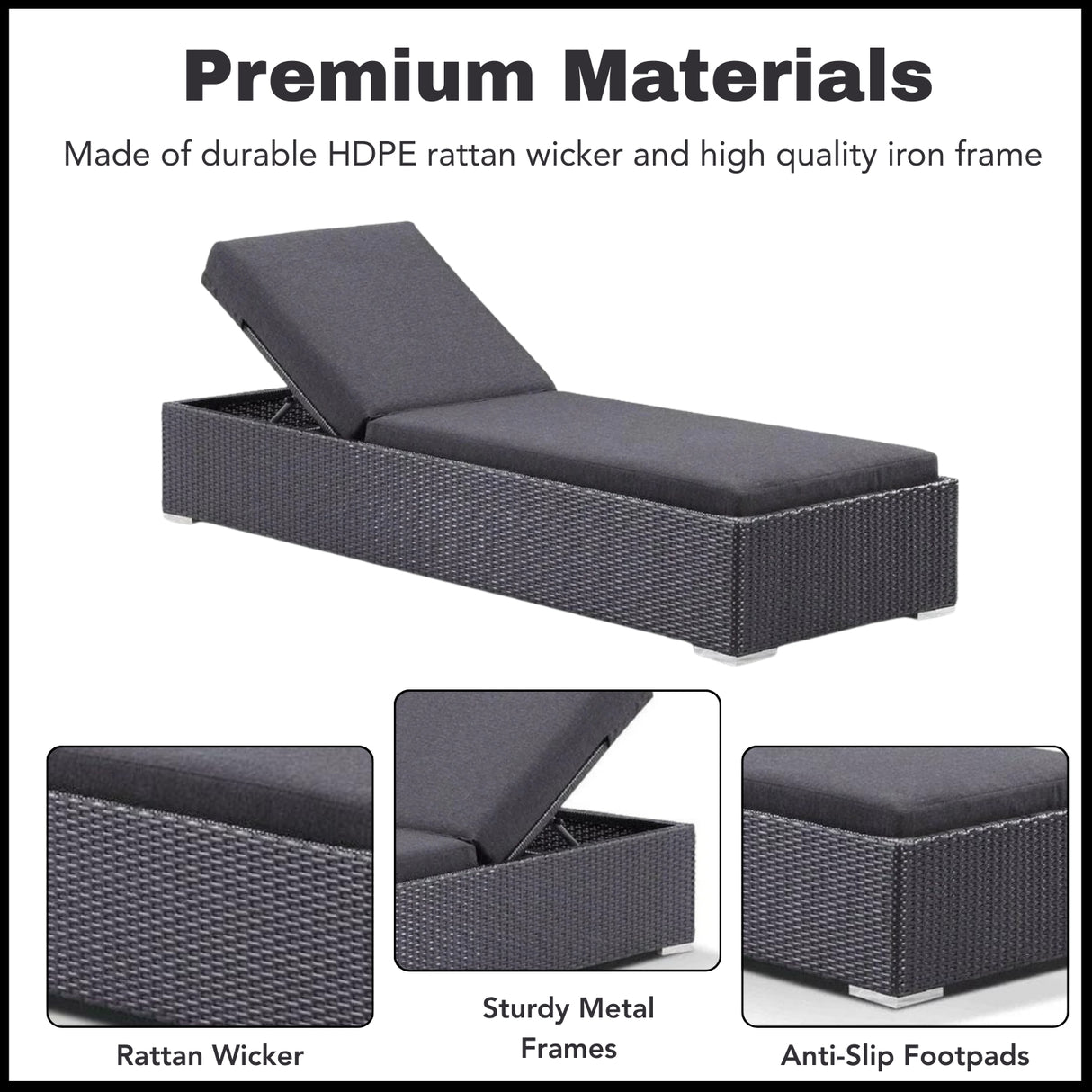 Outdoor All-Weather Rattan Wicker Lounger (Black)