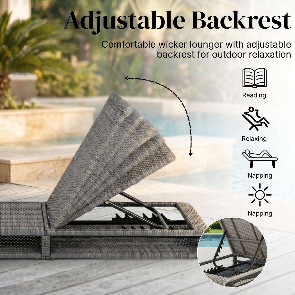 Outdoor Rattan Wicker Single Lounger Chair (Silver Grey & Dark Grey)