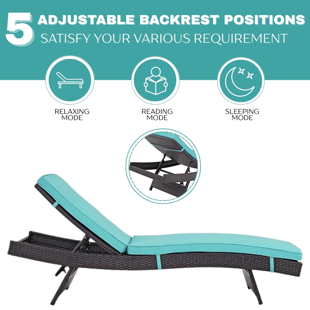 Outdoor Rattan Wicker Chaise Lounger For Poolside