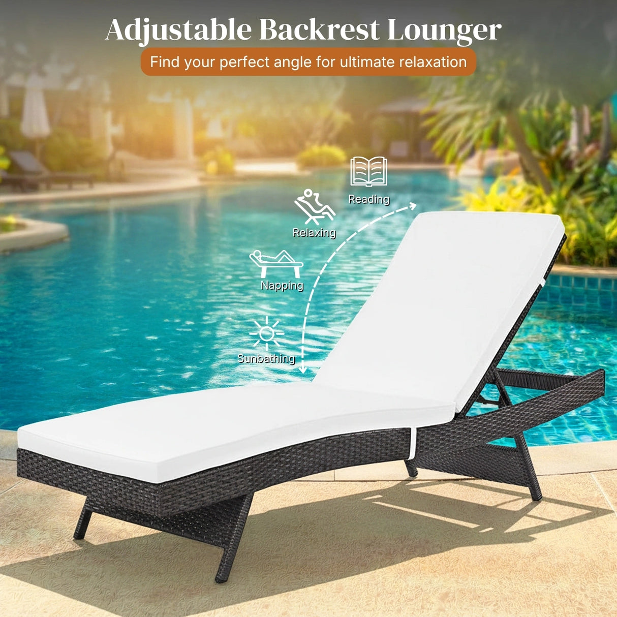 Outdoor Rattan Wicker Chaise Lounger For Poolside