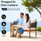 Outdoor Rope Sofa Set with  Round Slatted Coffee Table (Black & Off-White)