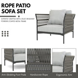 Outdoor Rope 7-Seater Sofa Set With Glass Top Table