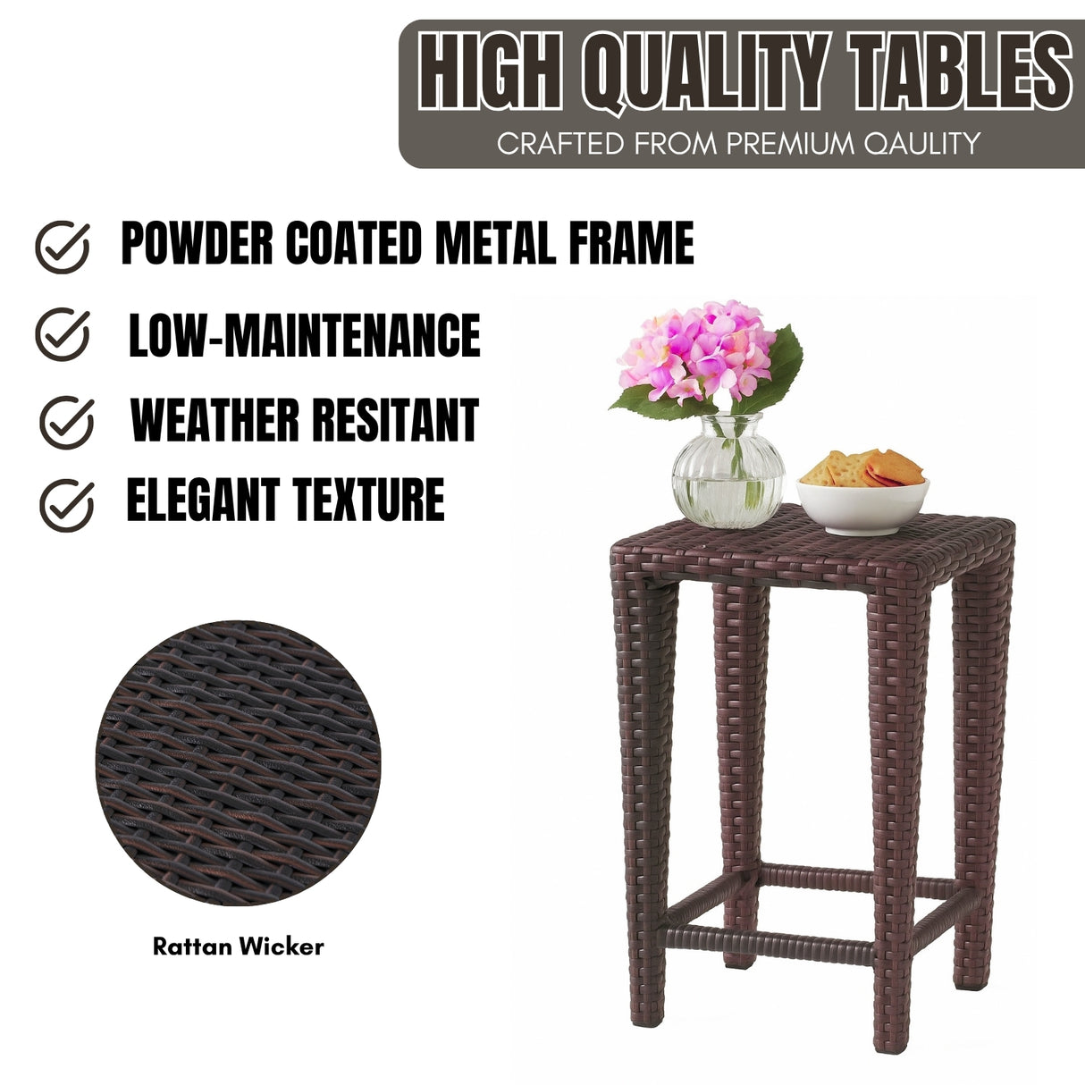 3-Piece Wicker Garden Bistro Set in Dark Brown