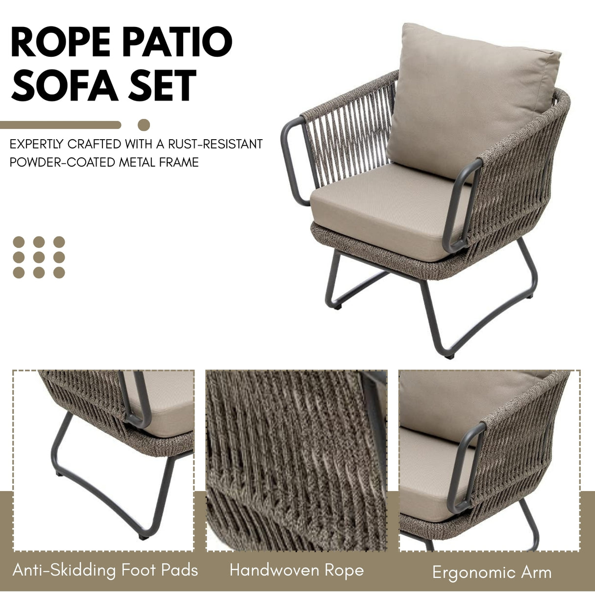 4-Piece Rope Sofa Set With Glass Top Table