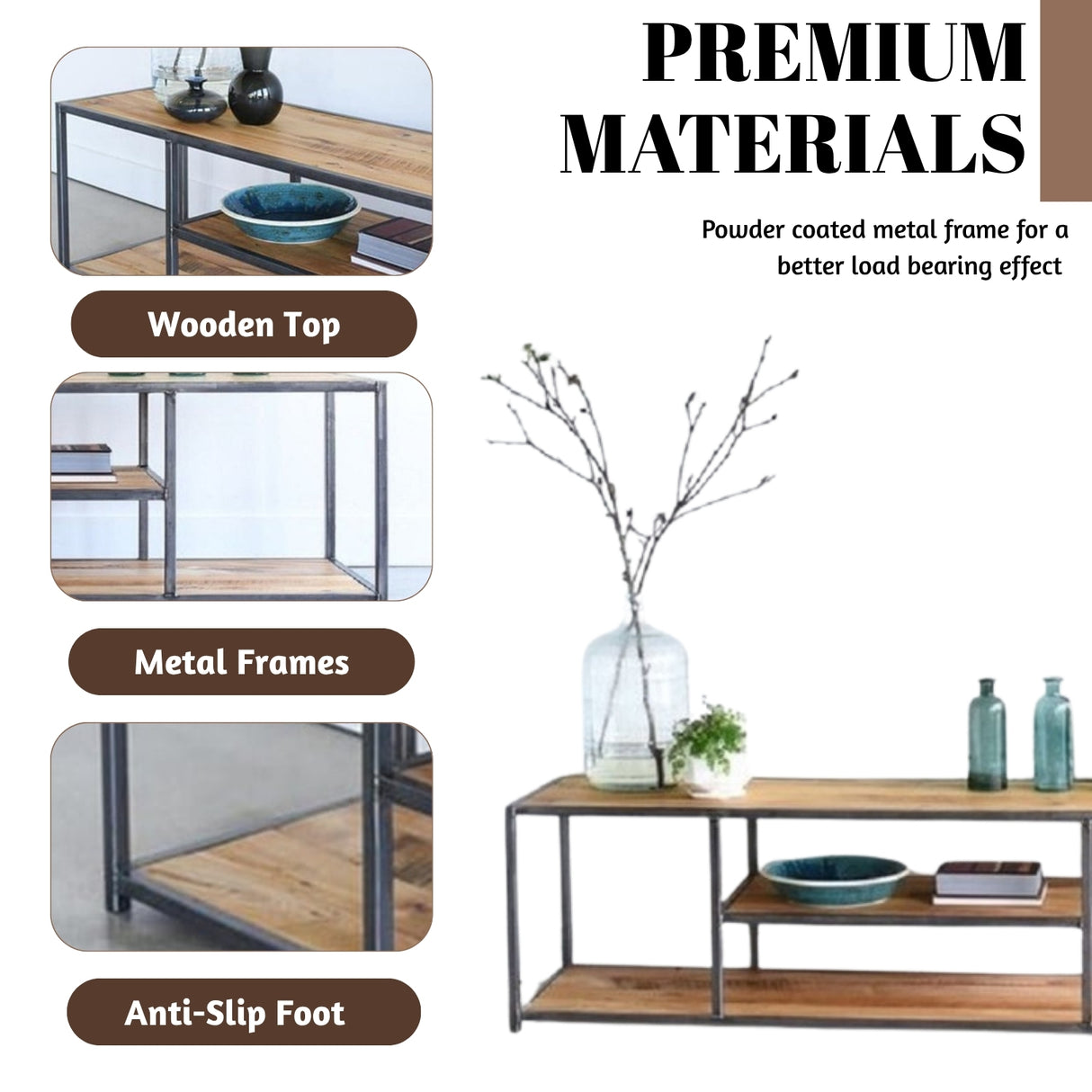 Sheesham Wood Top Open Media Console Table